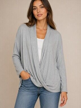 Jorge Perez Grey Faux Wrap Long Sleeve Sweater- NWT